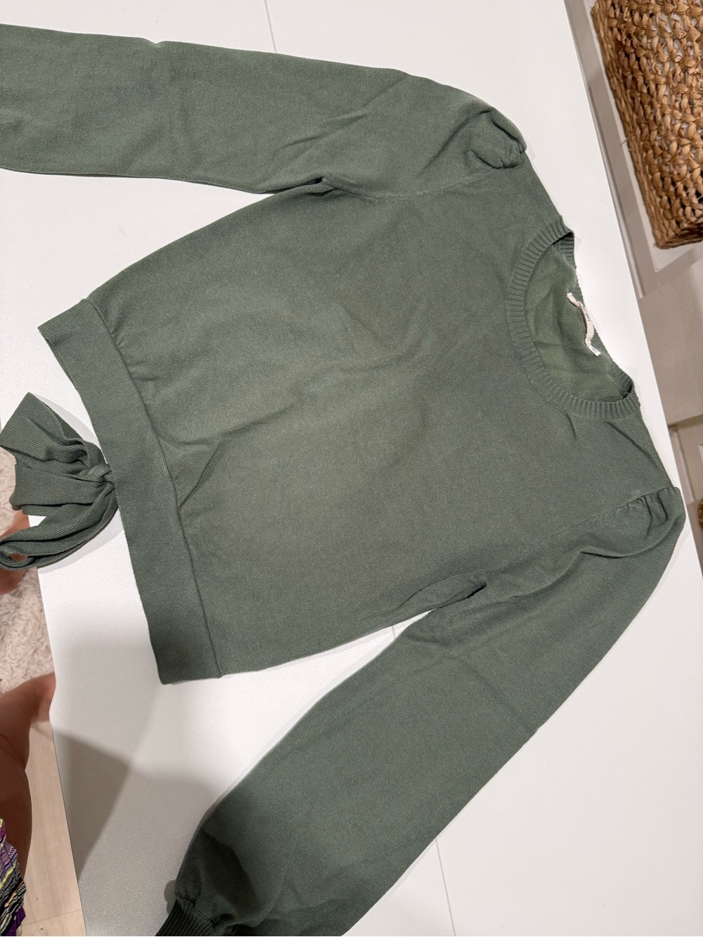 miami Olive Green Sweater with Pink Brand Tag